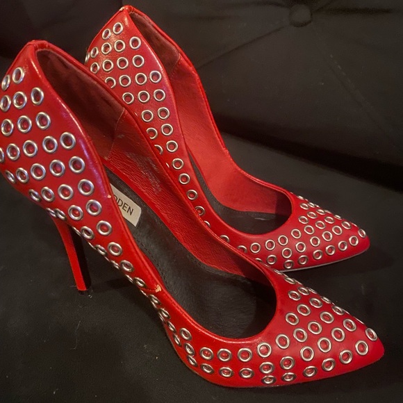 Steve Madden Red Heels with silver embellishments - Picture 2 of 6